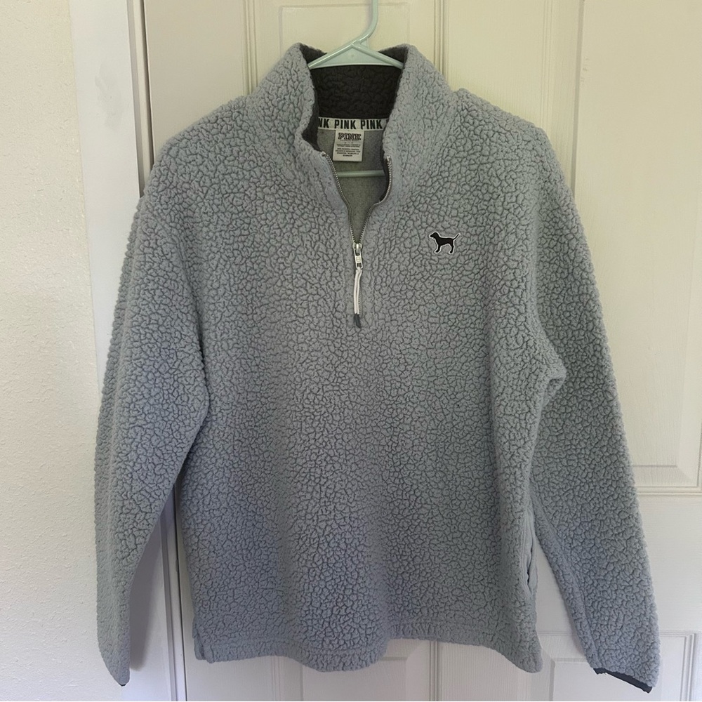 PINK Victoria's Secret Sherpa Quarter-Zip Sweater - light blue